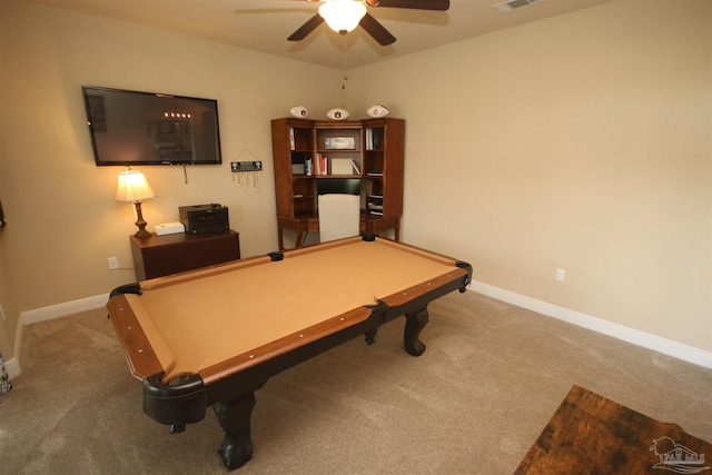 4135 Dundee Crossing Dr, Pace, FL 32571 - recreation room featuring billiards table, ceiling fan, carpet, and baseboards
