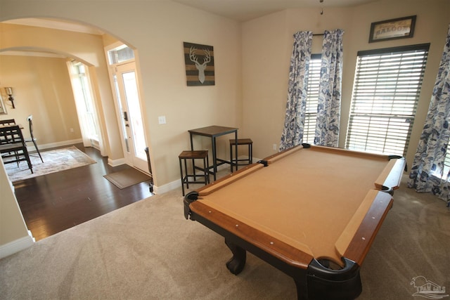 4135 Dundee Crossing Dr, Pace, FL 32571 - game room featuring carpet, arched walkways, healthy amount of natural light, and baseboards
