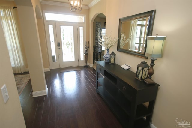 4135 Dundee Crossing Dr, Pace, FL 32571 - foyer entrance featuring arched walkways, plenty of natural light, ornamental molding, and baseboards