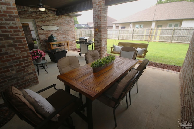 4135 Dundee Crossing Dr, Pace, FL 32571 - view of patio / terrace with ceiling fan, outdoor dining space, and a grill