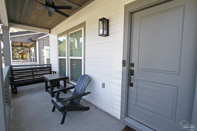 view of patio / terrace featuring ceiling fan and a porch