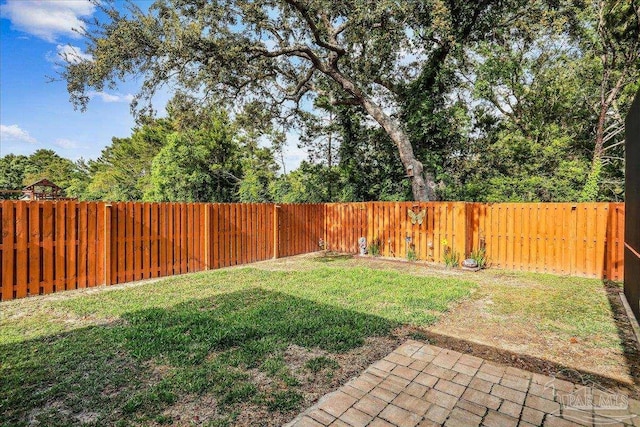 view of yard with a fenced backyard