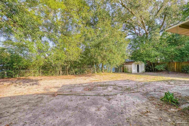 view of yard featuring a shed