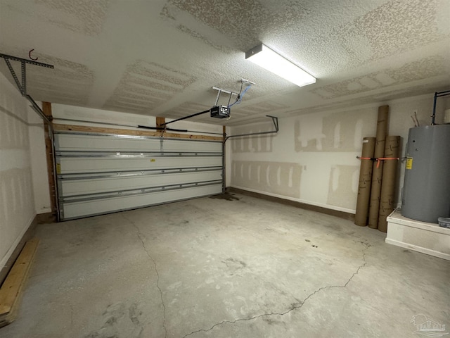 garage featuring a garage door opener and water heater