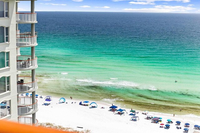 view of water feature with a beach view