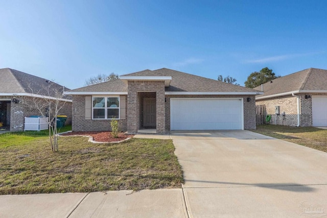 view of front of property featuring a garage, a front lawn, and central air condition unit