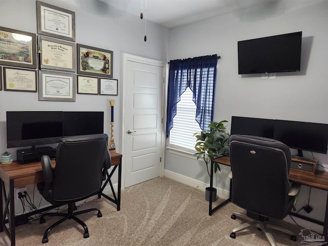 view of carpeted home office