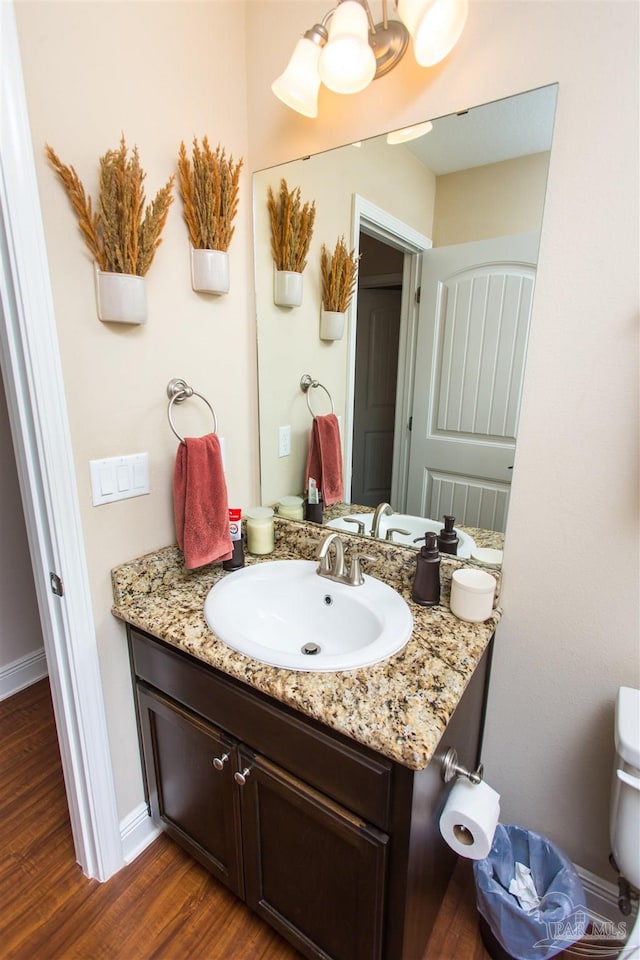 bathroom featuring vanity and wood-type flooring