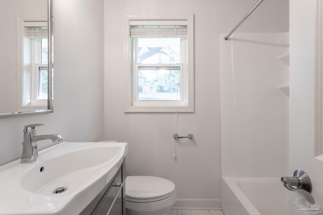 full bathroom featuring toilet, shower / bath combination, sink, and tile patterned floors