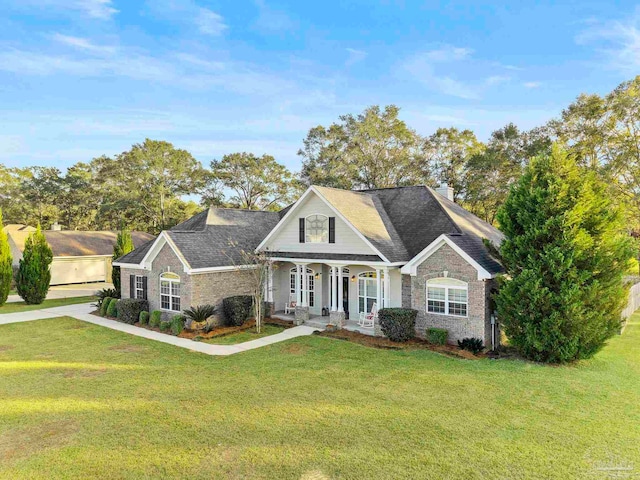 view of front facade featuring a front lawn and a porch