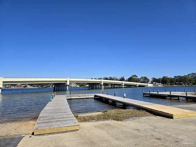 dock area with a water view