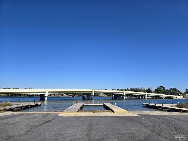 dock area with a water view