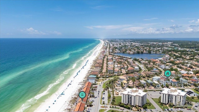 aerial view with a beach view and a water view