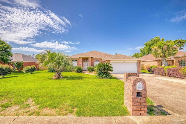 view of front of house with a front lawn and a garage