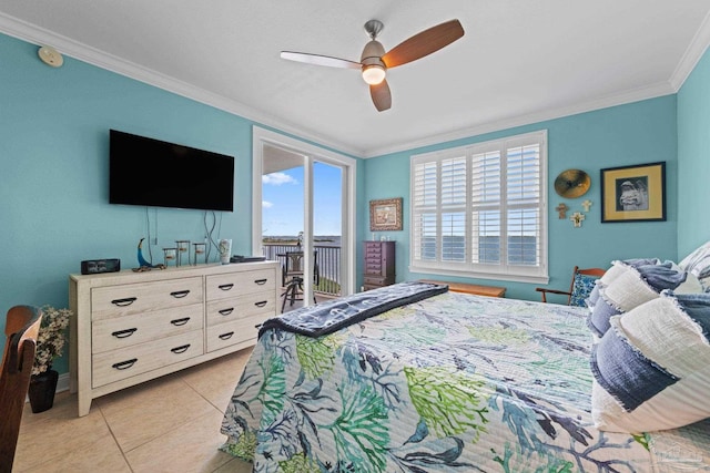4050 Indigo Dr Unit 102, Pensacola, FL 32507 - bedroom with crown molding, access to outside, ceiling fan, and light tile patterned floors