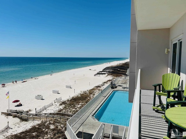 view of water feature with a view of the beach