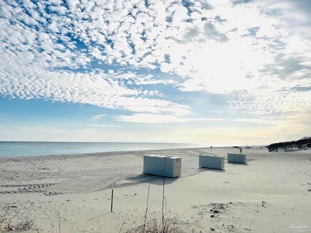 view of water feature featuring a beach view