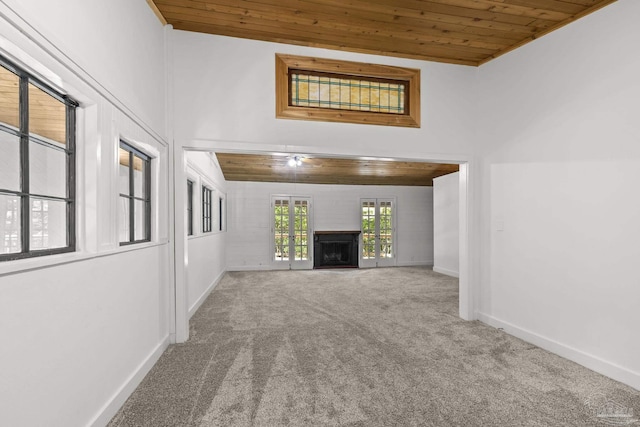 1221 Tecumseh Pl, Pensacola, FL 32514 - unfurnished living room with wooden ceiling, carpet, and a fireplace