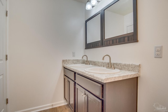 bathroom with hardwood / wood-style flooring and vanity