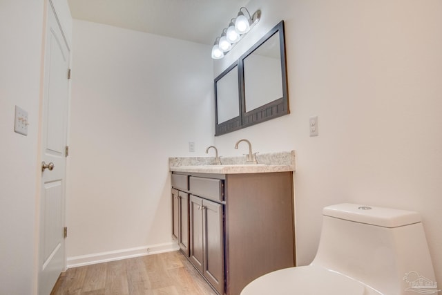 bathroom featuring vanity, toilet, and wood-type flooring