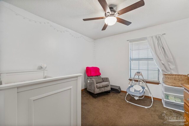 bedroom featuring carpet and ceiling fan