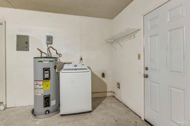 utilities featuring washer / clothes dryer, electric water heater, and electric panel