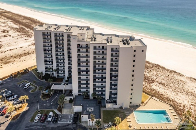 aerial view with a view of the beach and a water view