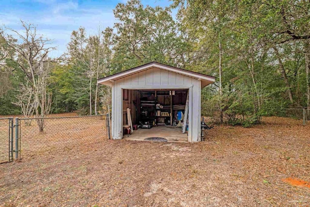 view of outbuilding featuring a garage