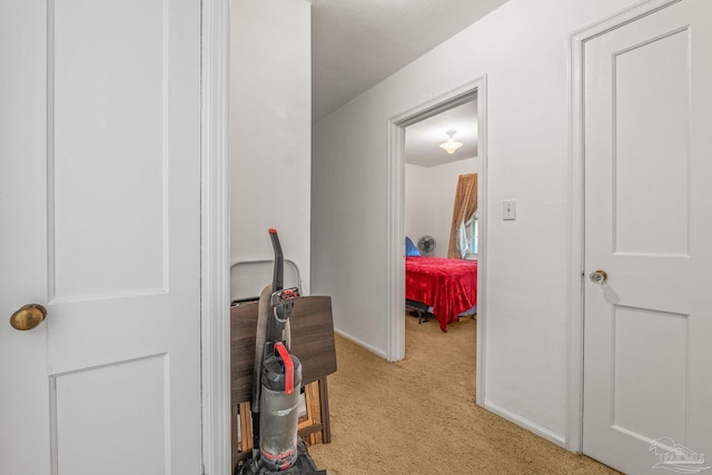 corridor with light colored carpet