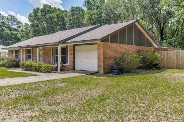 6845 Trail Ride S, Milton, FL 32570 - view of front of property with a garage, brick siding, covered porch, board and batten siding, and a shingled roof