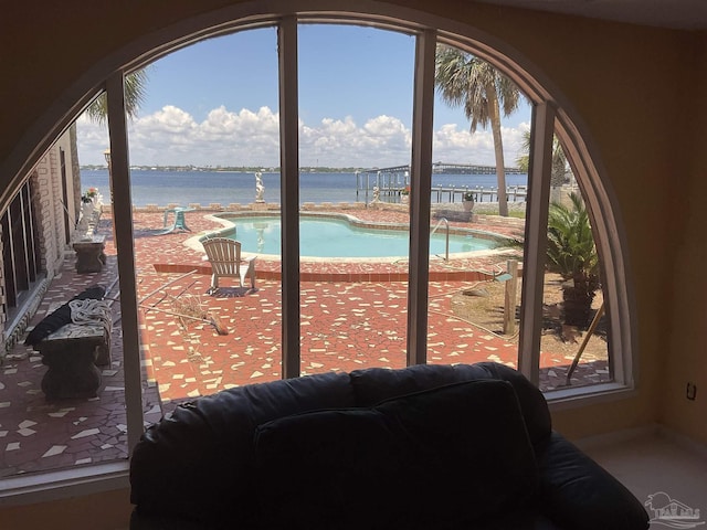 doorway featuring a water view