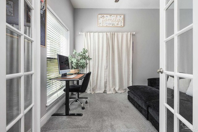9074 Byrom Campbell Rd, Pace, FL 32571 - home office featuring french doors and carpet flooring
