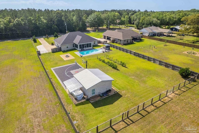 9074 Byrom Campbell Rd, Pace, FL 32571 - aerial view of property and surrounding area featuring a forest and a pool
