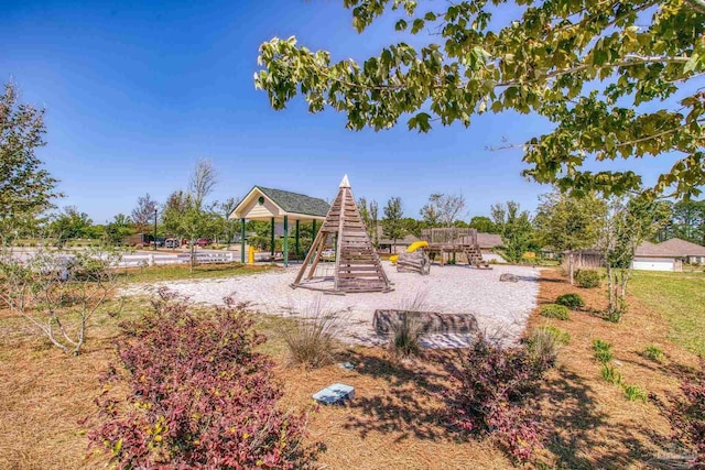 community jungle gym with a gazebo