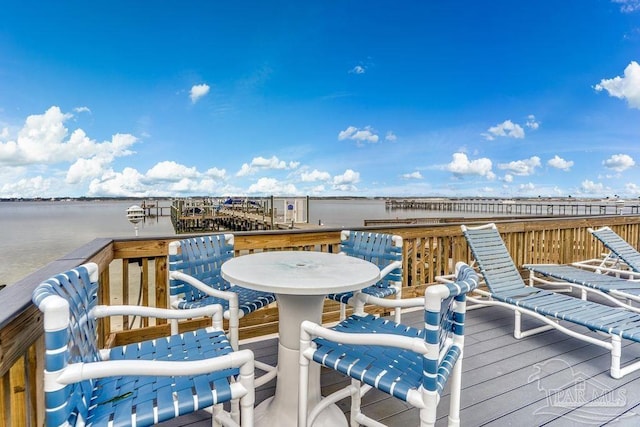 wooden terrace with a water view