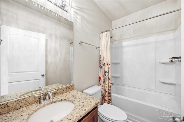 6372 Ladera Trl, Pace, FL 32571 - full bathroom with vanity, toilet, and shower / bath combination with curtain