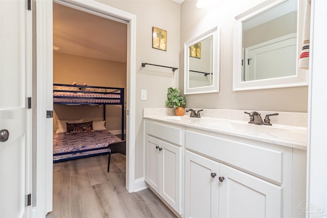 bathroom with wood-type flooring and vanity