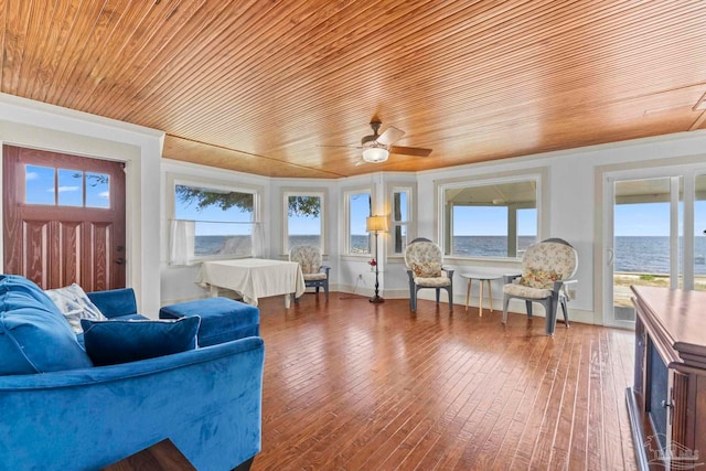 sunroom with a water view and a wealth of natural light