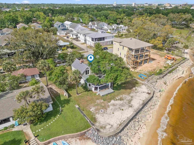 aerial view with a water view and a residential view