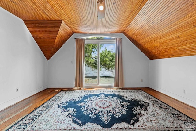 bonus room with wooden ceiling, wood finished floors, and lofted ceiling