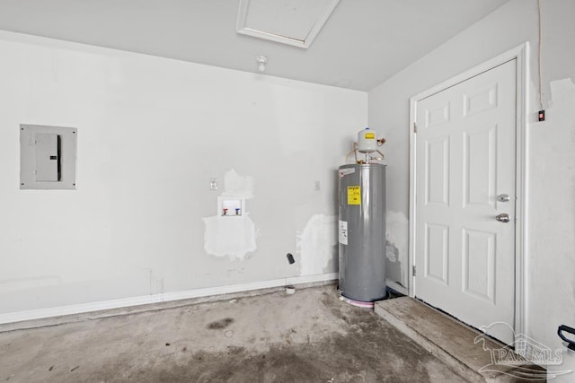 utility room with electric panel and water heater