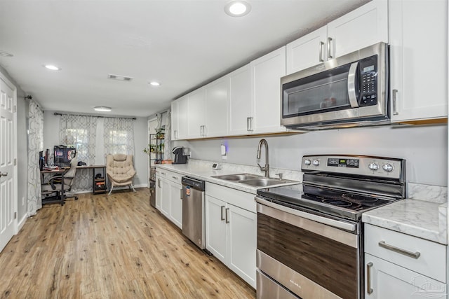 kitchen with white cabinetry, sink, and appliances with stainless steel finishes