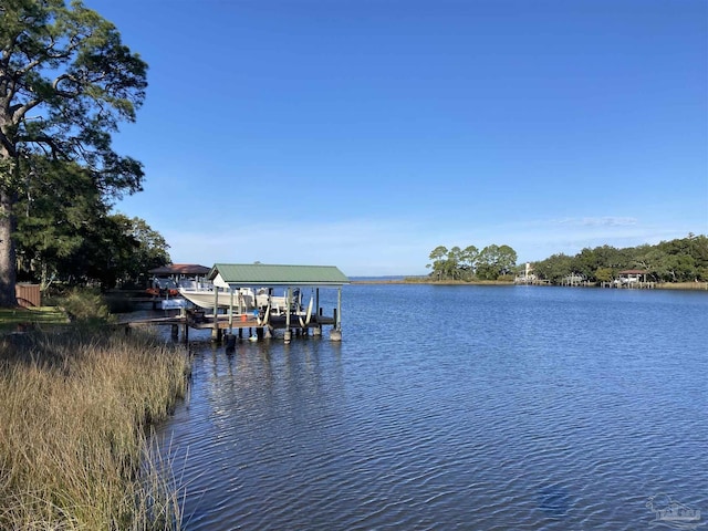 view of dock with a water view