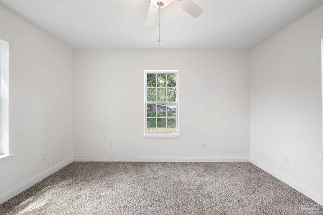 empty room featuring ceiling fan and carpet floors