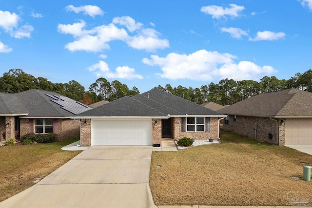 ranch-style house with a front lawn and a garage