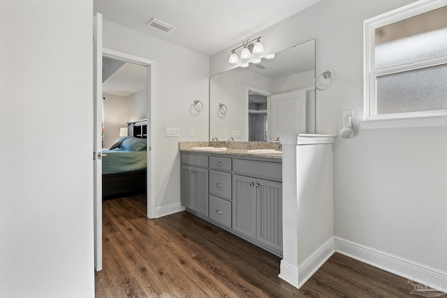 bathroom featuring vanity and wood-type flooring