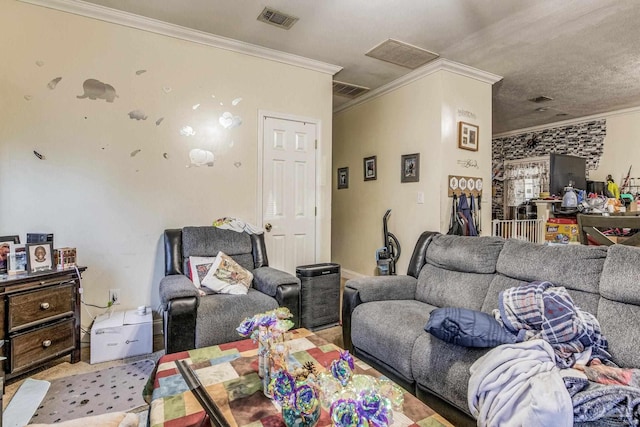 living room with crown molding