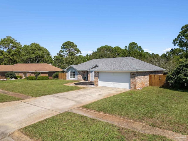 single story home with a front lawn and a garage