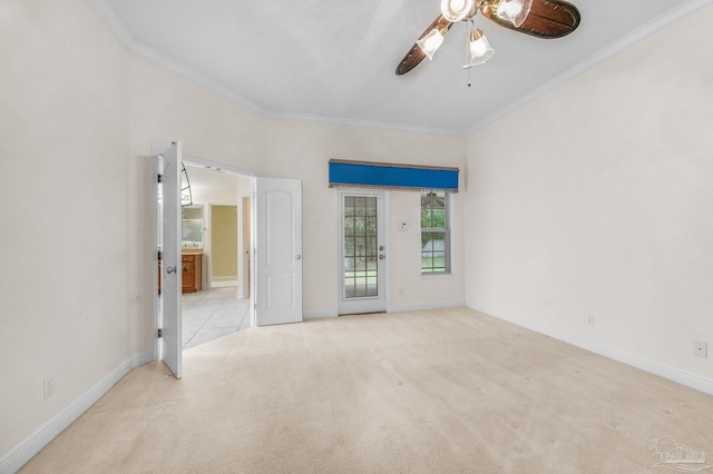 1061 Black Walnut Trl, Pensacola, FL 32514 - unfurnished room with ceiling fan, crown molding, light carpet, and baseboards