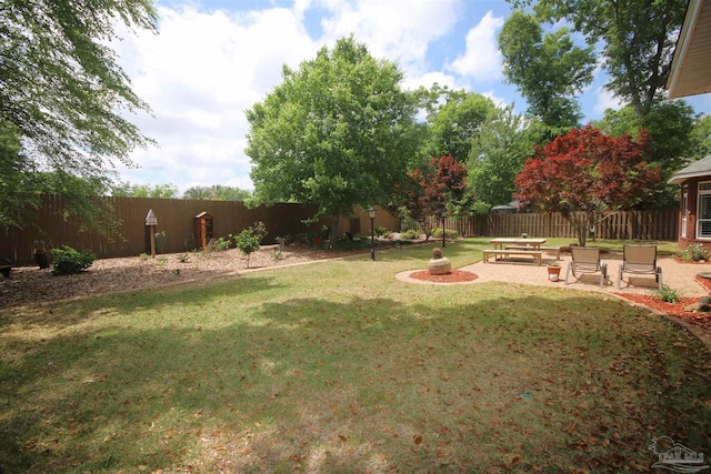 view of yard featuring a patio and a fenced backyard